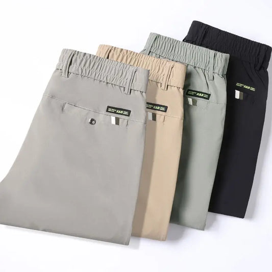 Korean Ice Silk Men Pants Drying Thin Business Casual Pants Outdoor Elastic Breathable Straight Leg Sweatpants